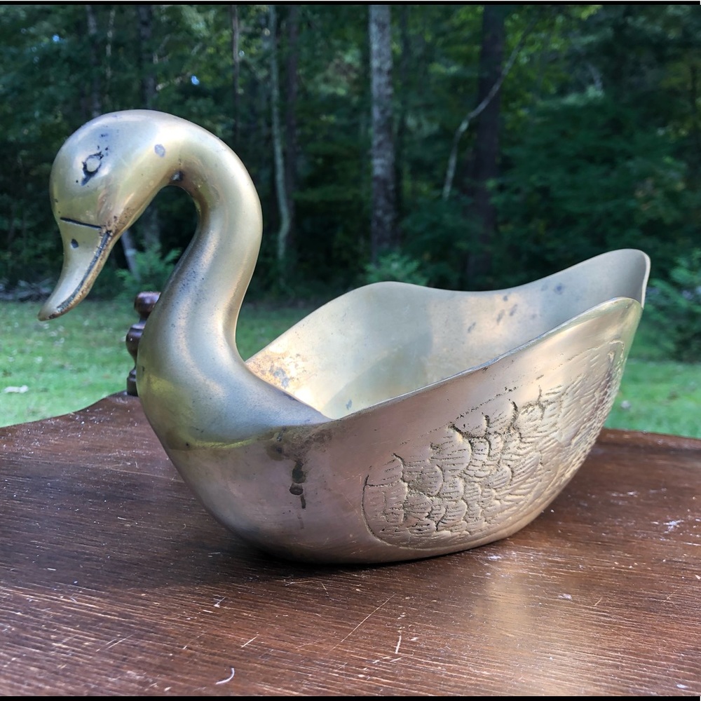 Mid Century Modern Brass Swan Trinket Bowl - Picture 7 of 9